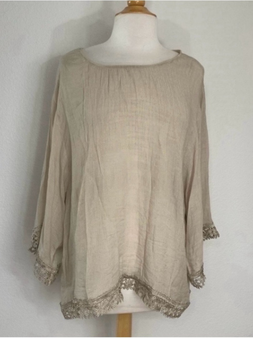 Ups Downs Women's Tan Crochet Trim Kimono Sleeve Blouse Size 3X Laggenlook Boho